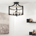 thumbnail image 3 of Kira Home Woodrow 15" Farmhouse Semi Flush Convertible Pendant Light, wood Metal Drum Shade, Textured Black, White Birch, 3 of 7