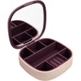 thumbnail image 1 of Joyero con espejo, Mini estuche de plástico Tpr para almacenamiento de joyas de viaje con 3 piezas de tela plateada para anillos, pendientes y collares, 1 of 5