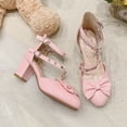 thumbnail image 3 of SACFOF Women Strappy Mary Janes Platform Chunky Heel Pumps with Bow Kawaii Shoes Patent Leather Pumps Ankle Strap Dress Shoes, 3 of 6