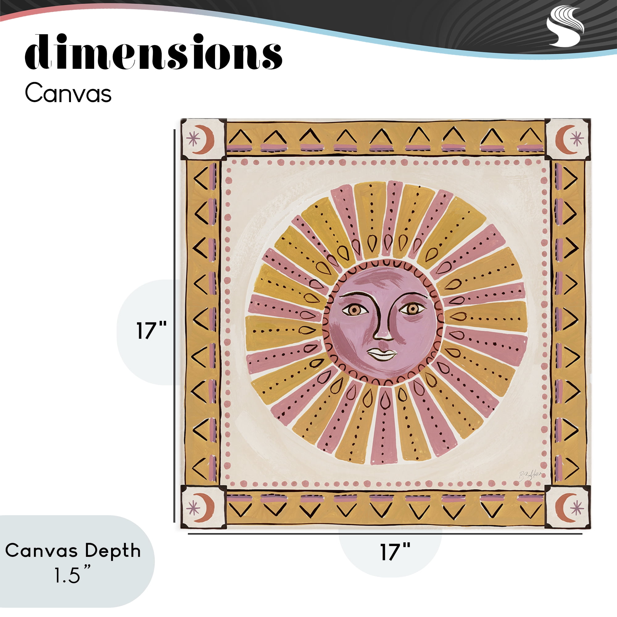 Stupell Industries Pink Sun Face with Geometric Border Canvas Wall Art, design by Two If By Sea Studios