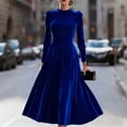 thumbnail image 1 of TaTaai Women‘s Velvet Midi Dress, Long Sleeve Round Neck Solid Color Dress, Plush Velour Evening Gown, Fall Winter Holiday Party Dress Gift, 1 of 7