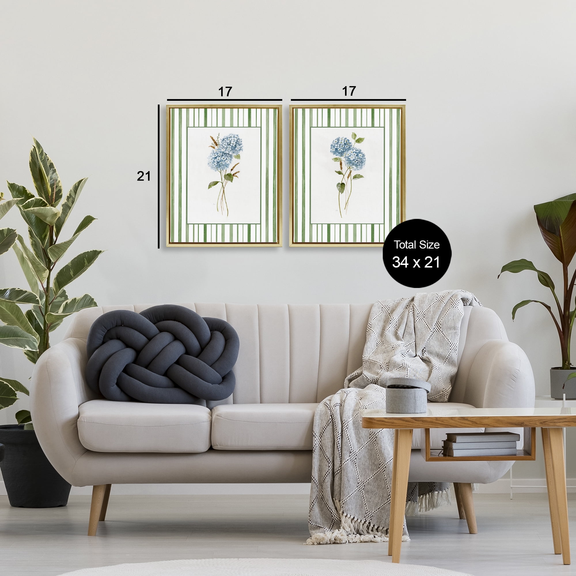 Stupell Industries Wheat & Hydrangea Sprigs 2 Piece Gold Framed Floater Canvas Set, design by Nan