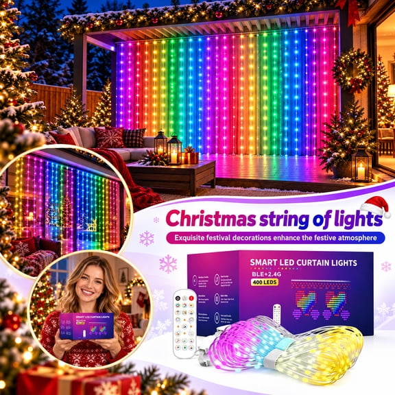 Smart Curtain Lights Pro, 6.56×6.56ft for Holiday Decor Smart LED Curtain Lights Splicable, RGBIC Color Changing Holiday Lights, Outdoor Waterproof