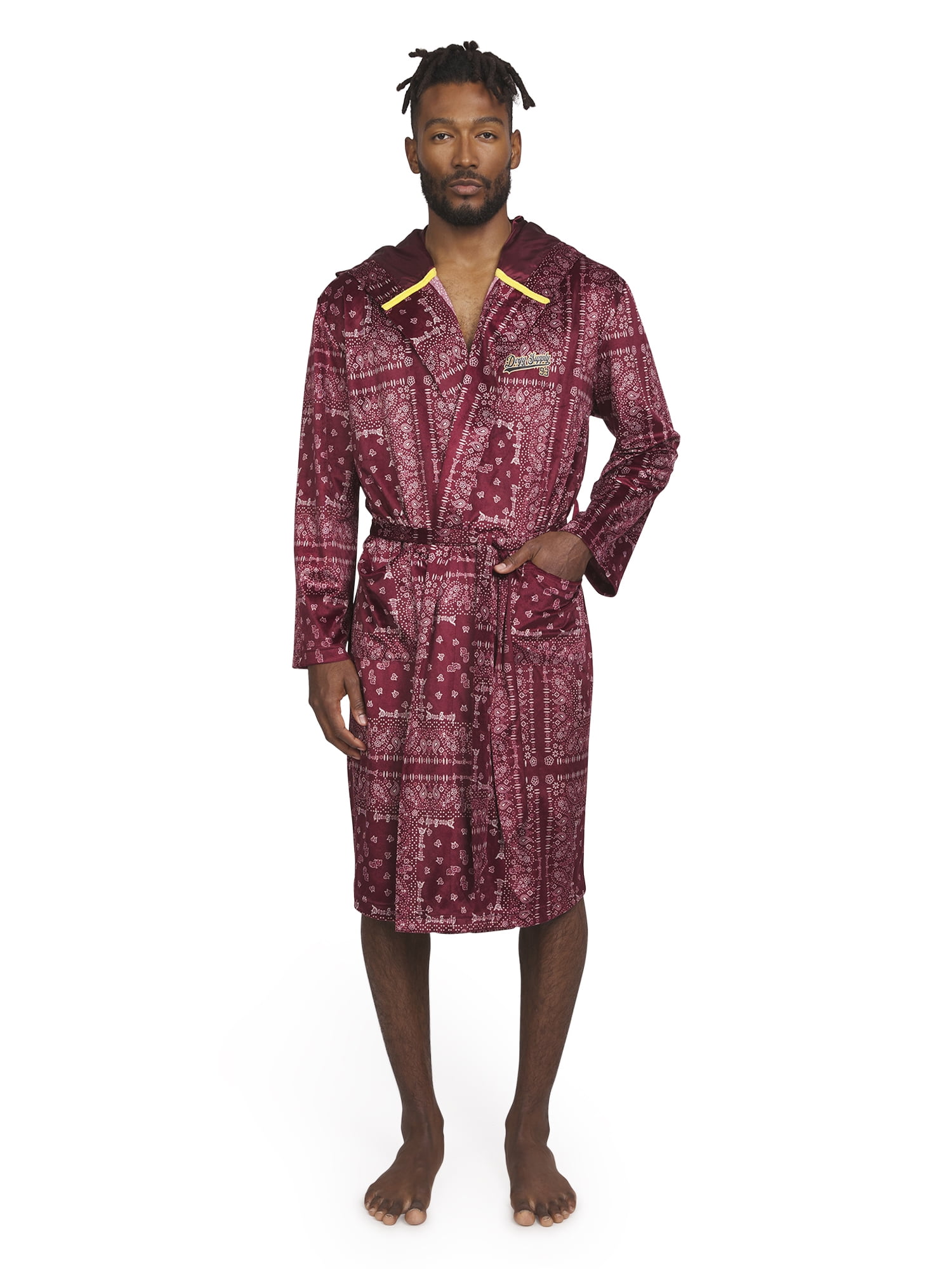 Dogg Supply by Snoop Dogg Men's Long Sleeve Microfleece Hooded Lounge Robe with Pockets