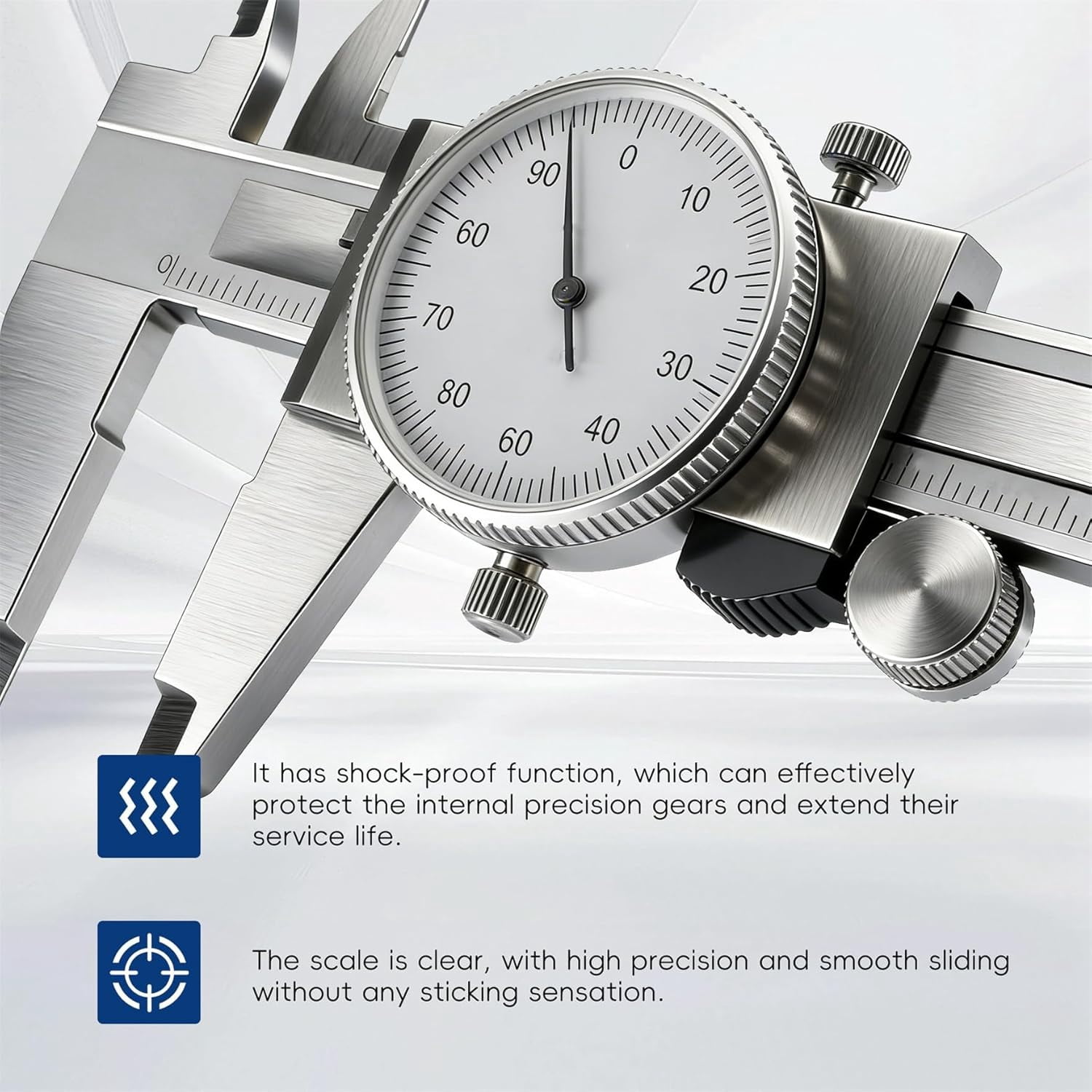 6 Inch 0.001 Precision Dial Caliper Stainless Steel Shockproof 4-Way Measurement with Plastic Case, Good Caliper Measuring Tool