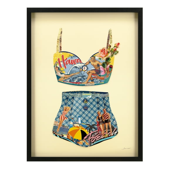 "Hawaii Beach" Dimensional Collage Framed Graphic Art Under Glass Wall Art