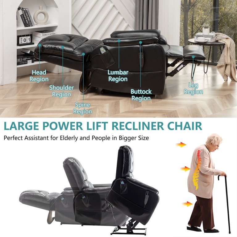 uhomepro Large Electric Massage Recliner with Heat, PU Leather Lift  Recliner Chair for Elderly Oversize, Living Room Chaise Lounge W/ 5  Vibration