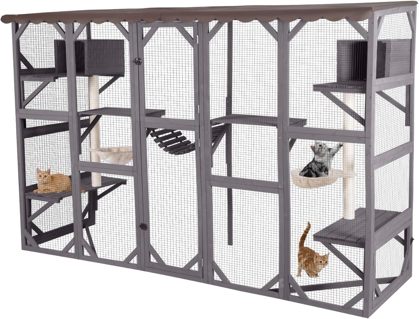 Aivituvin Catio Outdoor Cat Enclosure Window Large Cat Patio 3 Tiers with 6 Platforms and 2 Scratching Posts for Cats House 104" L