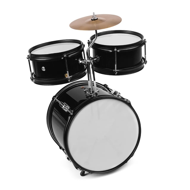 Junior Beginners 3-Piece Drum Set Drums Kit Percussion Musical Instrument with Cymbal Drumsticks Adjustable Stool