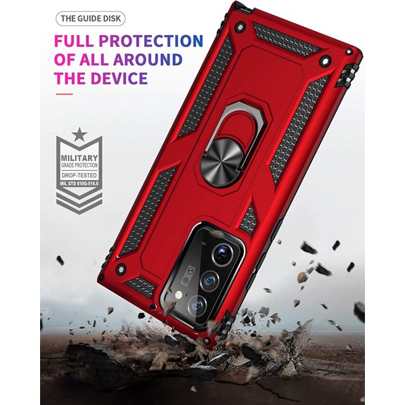 Samsung Galaxy Note 20 Ultra Case, STARSHOP Drop Protection Ring Kickstand Cover- Red