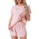 thumbnail image 1 of INSPIRAR CHIC Conjunto de Pijama de Satén de Seda para Mujeres, Top de Cuello Redondo de Manga Corta con Bolsillo Frontal y Pantalones Cortos con Cuerda, Ropa de Dormir XL Rosa, 1 of 5