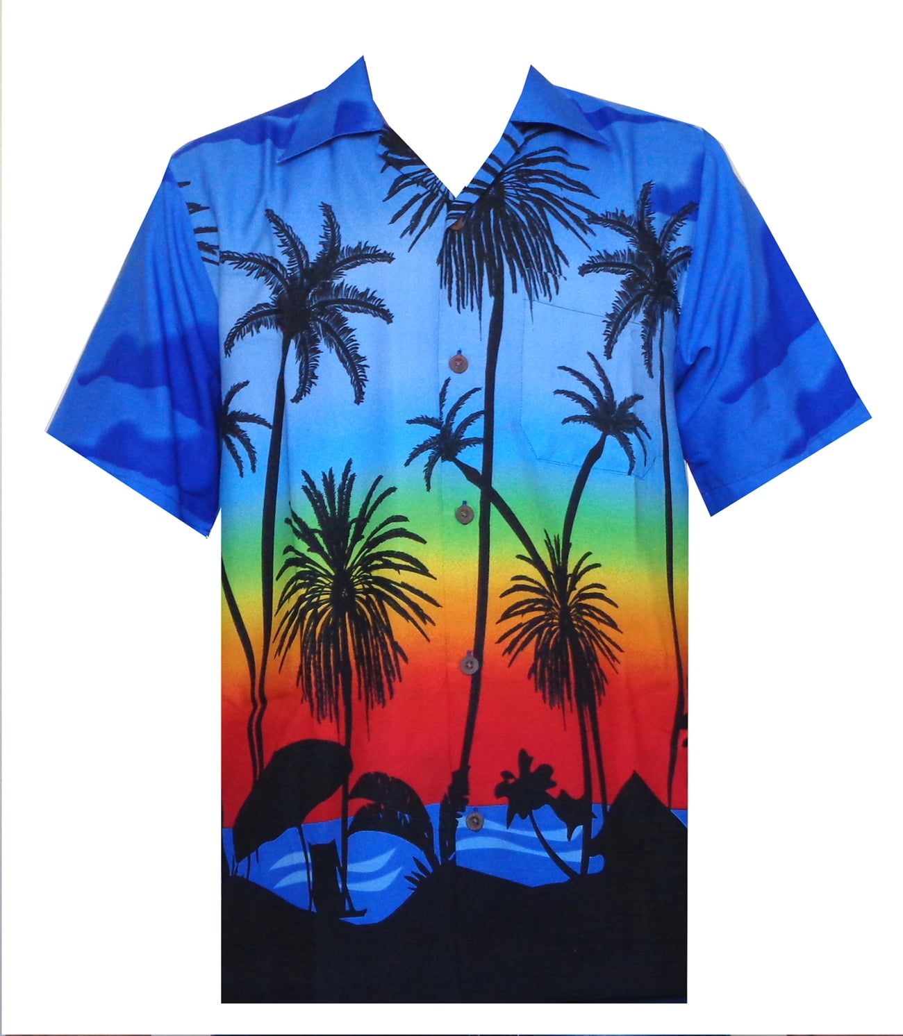 Hawaiian Shirt 42 Mens Allover Coconut Tree Beach Aloha Party Dark Blue ...