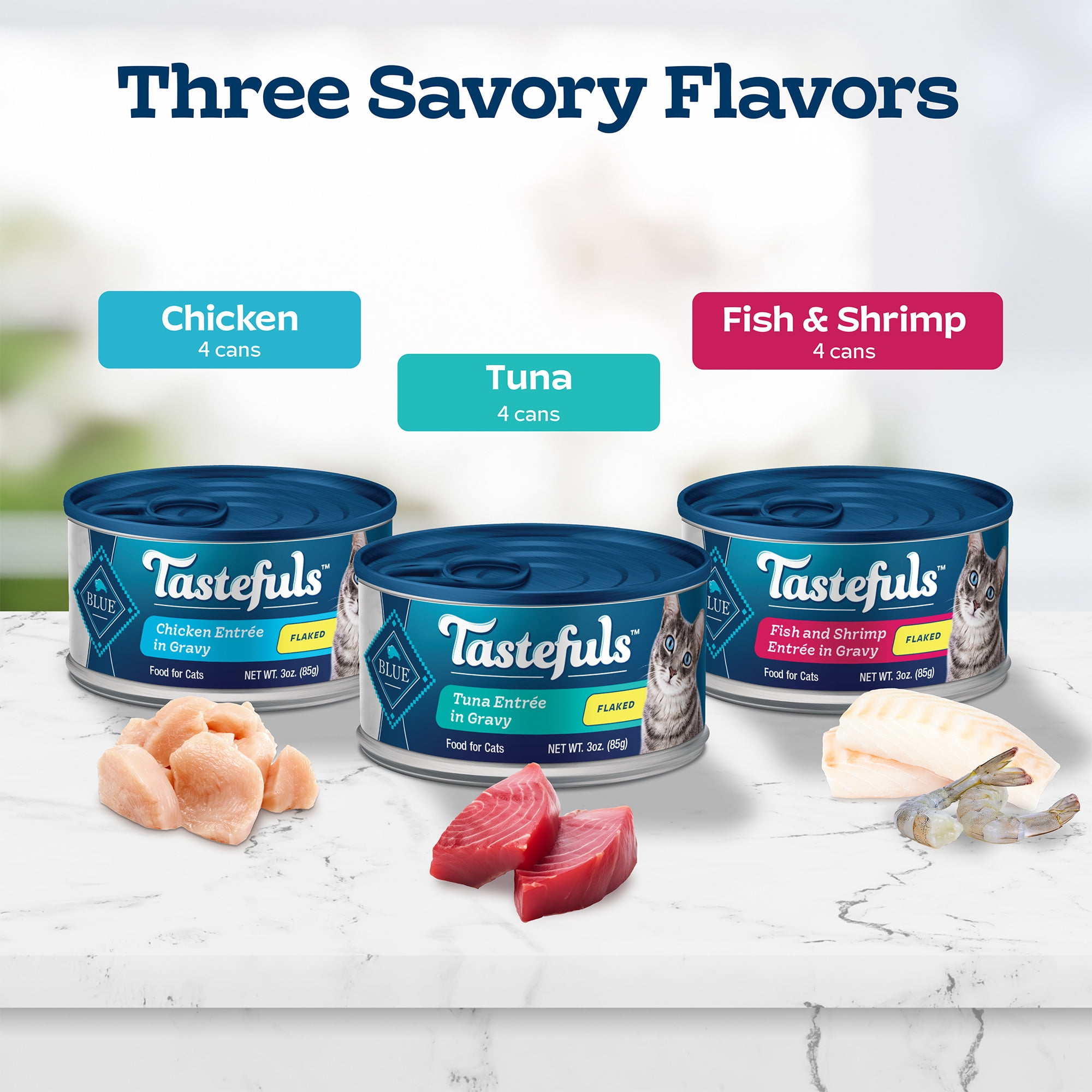 (2 pack) Blue Buffalo Tastefuls Flaked Wet Cat Food 3-Flavor Variety Pack, 3-oz. (12ct, 4 of Each)