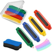 Housolution Magnetic Chalk Holder, Colorful Adjustable Chalk Clip Set, 4 Pack Plastic Chalk Keeper Holder with Storage