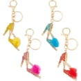 thumbnail image 2 of 4pcs 4 colors Fur Ball High Heels Shoes Rhinestones Pendant Keychain with Iron Finding Mixed color 13~13.5cm 1pc/color, 2 of 6