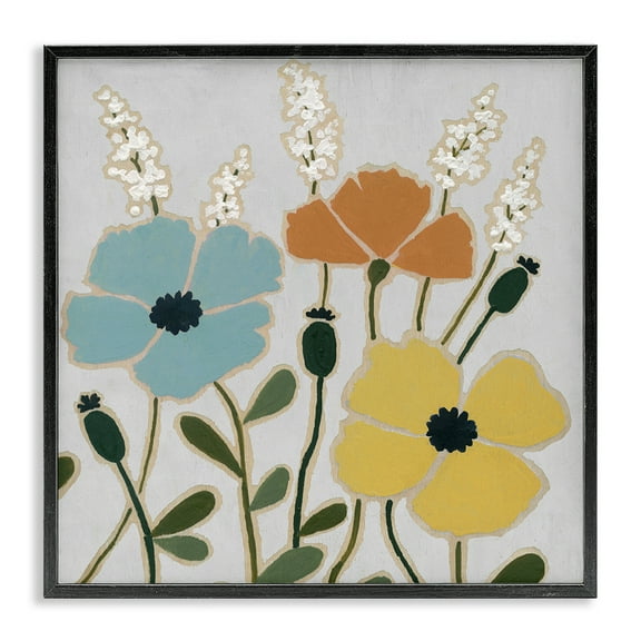 Stupell Industries Modern Primaries Blooms Plants & Flowers Painting Black Framed Art Print Wall Art, 12 x 12