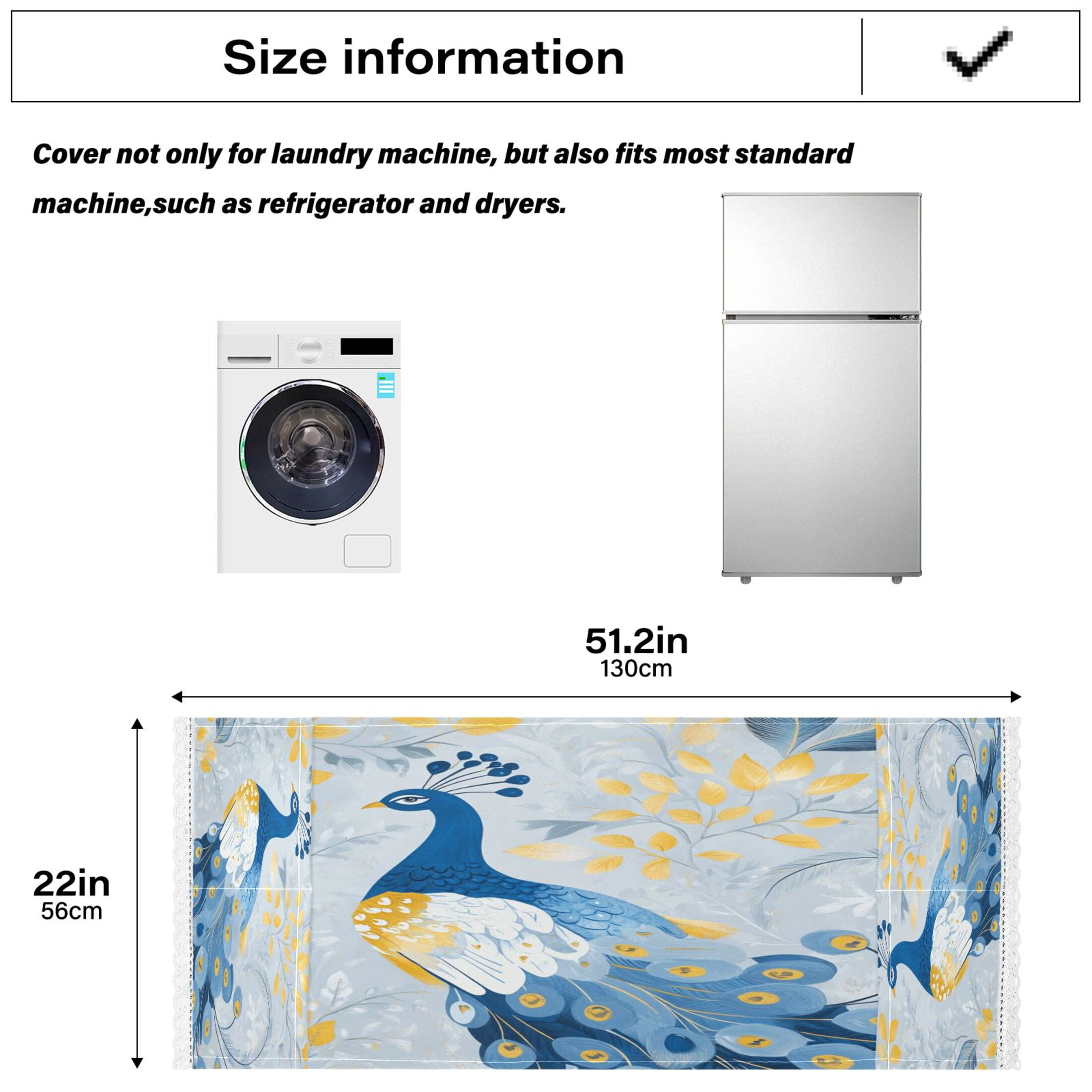 WOBOGO Watercolor Blue Peacock Washing Machine Cloth Dryer Refrigerator Top Cover Protective Non-Slip Mat For Kitchen Laundry