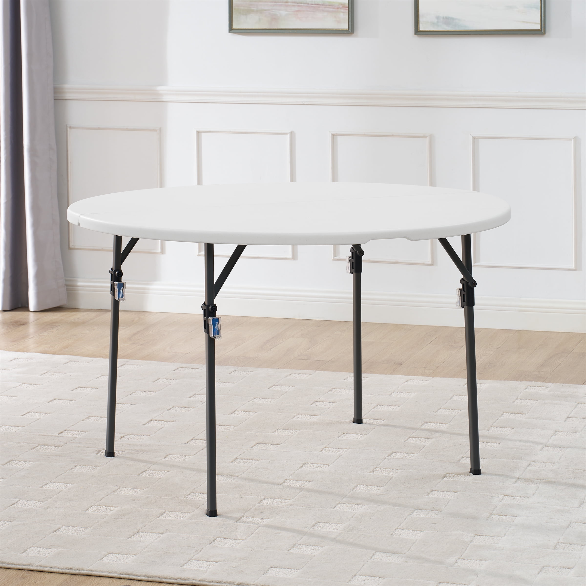 Mainstays 4 Foot Fold-in-Half Round Plastic Table, Indoor Outdoor, White