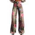 thumbnail image 2 of Joernso Women Retro Casual Pants Mid-rise Button Zipper Fly Wide Leg Long Trousers with Pockets Digital Floral Print Leisure Trousers Streetwear, 2 of 7