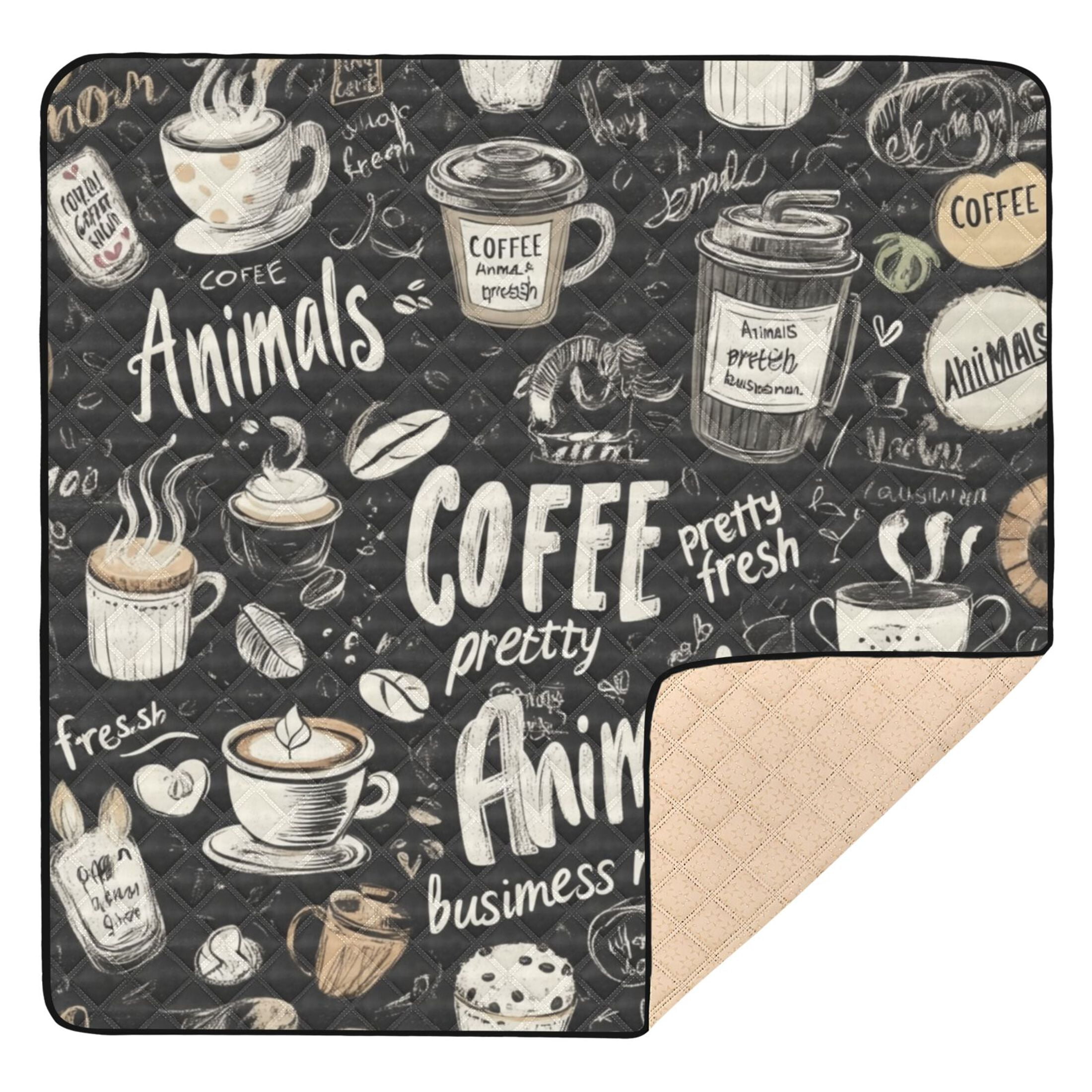WOBOGO Coffee Picture Baby Playmats Extra Large Waterproof Rollable Activity Pads for Toddlers 50×50inch
