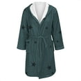 thumbnail image 4 of Women's Star Print Fleece Bathrobe, Long Length Plush Robe, Soft Cozy Loungewear, Knee Length Gown with Pockets, Comfortable Spa Style Robe for Women Light Green L, 4 of 5