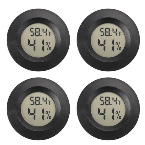 Mini Hygrometer Digital Thermometer Humidity Meter Hygrometer Thermometers Indoor/Outdoor Humidity Monitor Reptile Thermometer for Humidors Greenhouse Garden Cellar Fahrenheit(℉)/ Celsius(℃) 4 Pack
