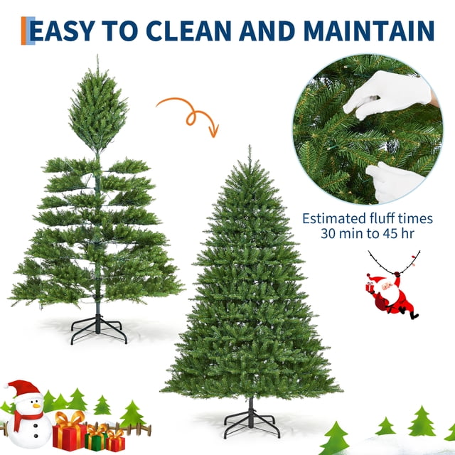 PVC Artificial Xmas Tree with 200 Lights & 8 Light Modes - Foldable Stand, 700+ Branch Tips for Holiday