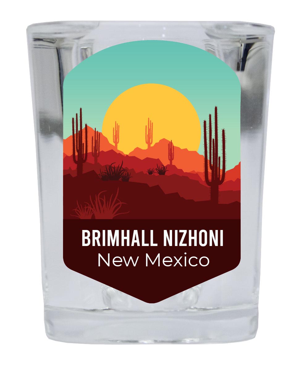 Brimhall Nizhoni New Mexico Souvenir 2 Ounce Square Shot Glass Desert Design