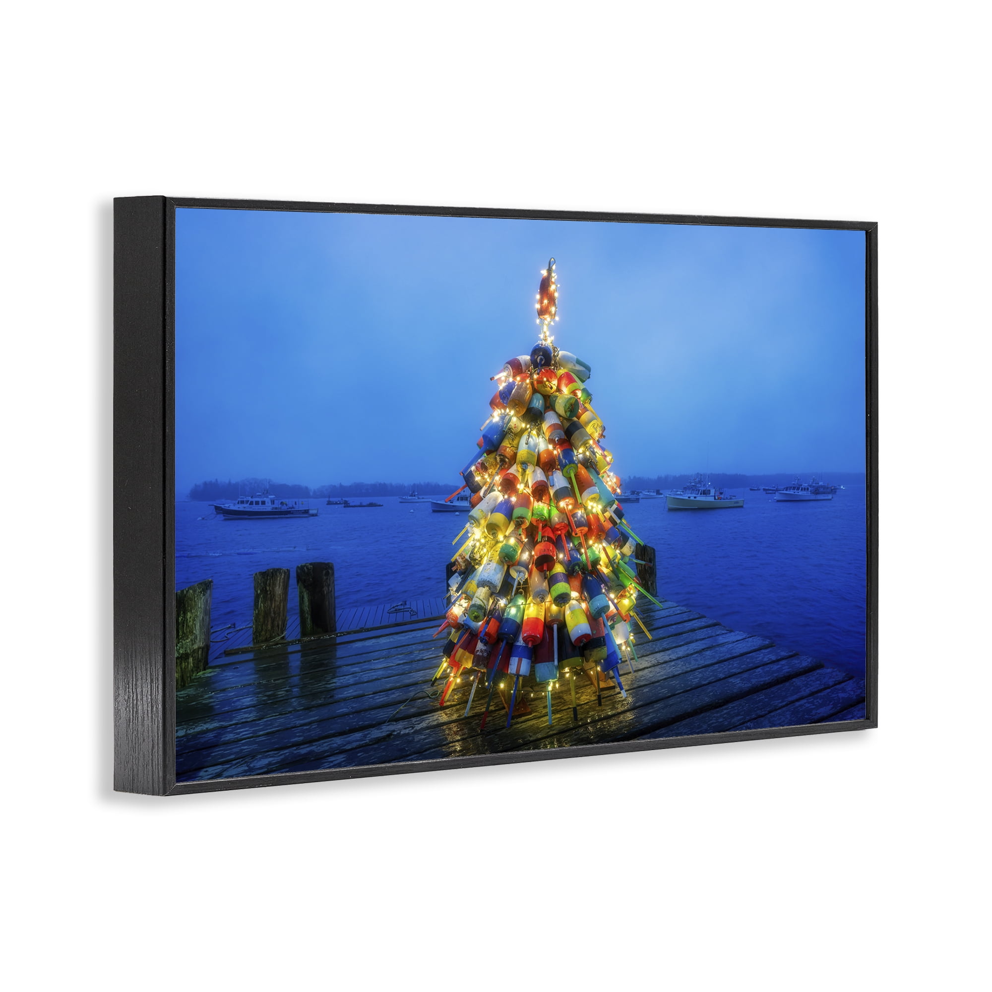 Stupell Industries Lit Bouys Christmas Tree Holiday Painting Black Framed Art Prints Wall Art, 24 x 16
