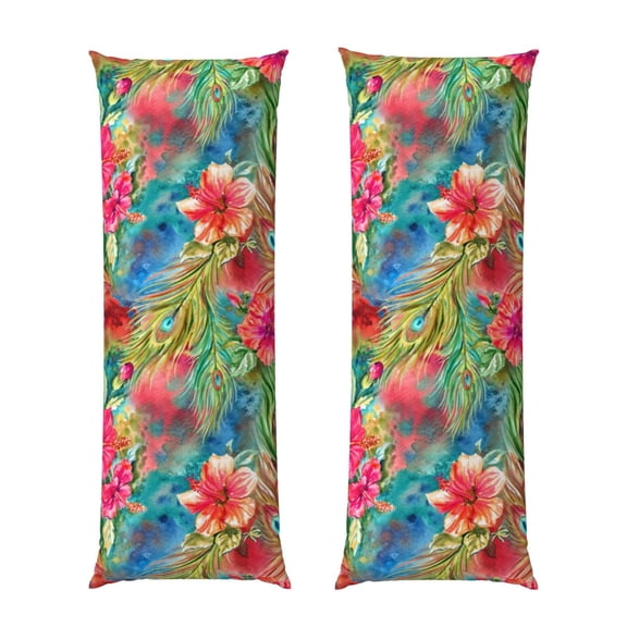 Naloa Peacock Feathers And Flowers Super Soft 20x60 Body Pillow Case,Long Side Hidden Zipper(PILLOWS ARE NOT INCLUDED)