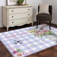 thumbnail image 4 of Happy Easter Area Rug 3x5 Washable Rug Non Slip Cute Bunny Spring Flowers Butterfly Purple Plaid Large Area Rug Indoor Floor Carpet for Entryway Bedroom Kitchen Living Room Home Office Dining Room, 4 of 8