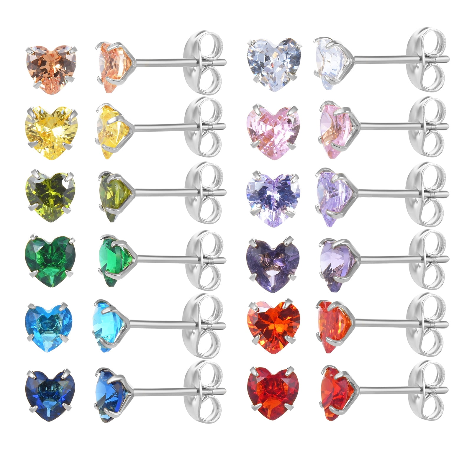 12 Pairs 18K Gold Plated Surgical Stainless Steel Stud Earring, Heart ...