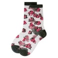 thumbnail image 3 of MeMoi Women's Silky-Sheer Rose-Pattern Cotton-Blend Crew Sock - Womens - Female, 9-11, Olive, 3 of 3