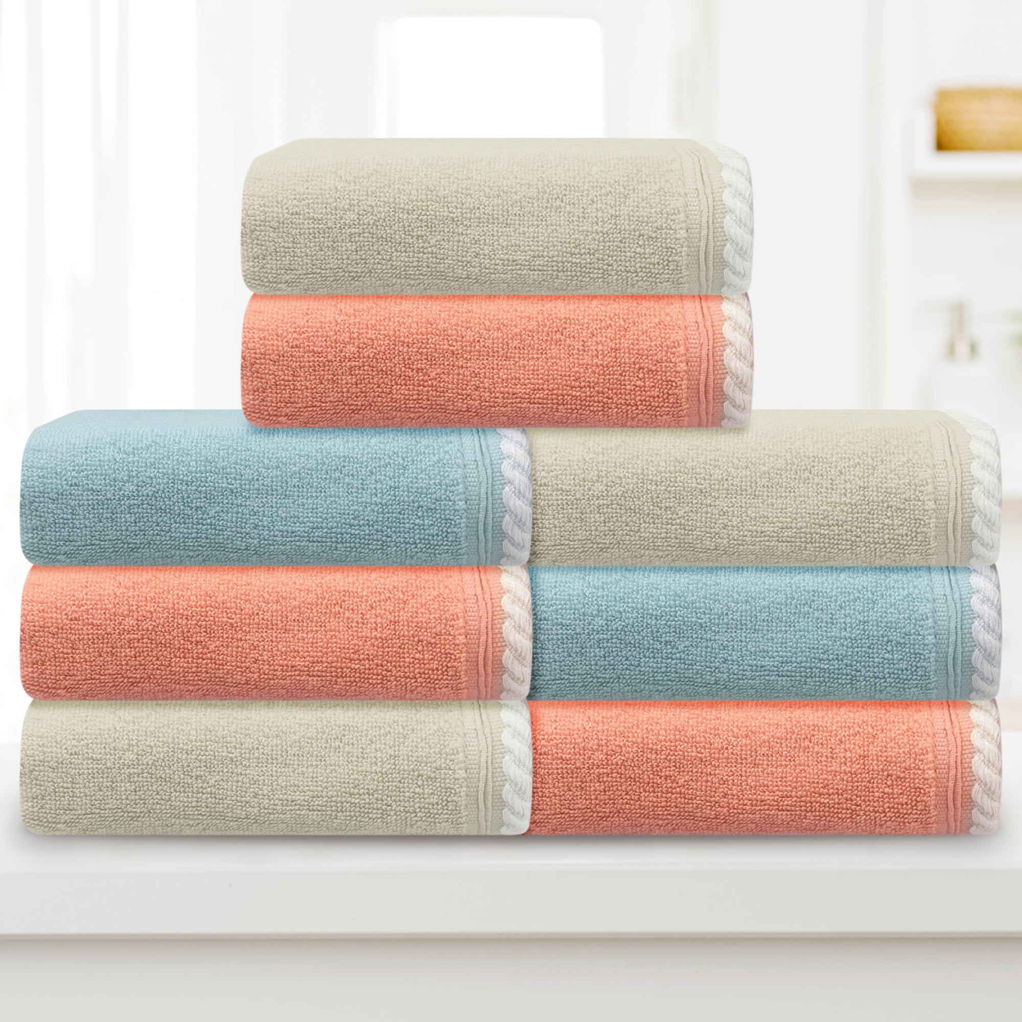 Unique Bargains Geometric Washcloths Set Cotton Bath Towels Low Lint Blue 4
