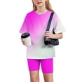 thumbnail image 6 of Girls Summer Outfits for Girls Solid Crewneck Top T-Shirt & Biker Shorts Set 2 Piece Tracksuit Size 5-15years, 6 of 8