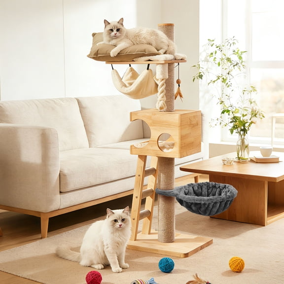 FUTUREORYY Large Cat Tree Hanging Basket Dark Grey Soft Fabric for Cat Climber