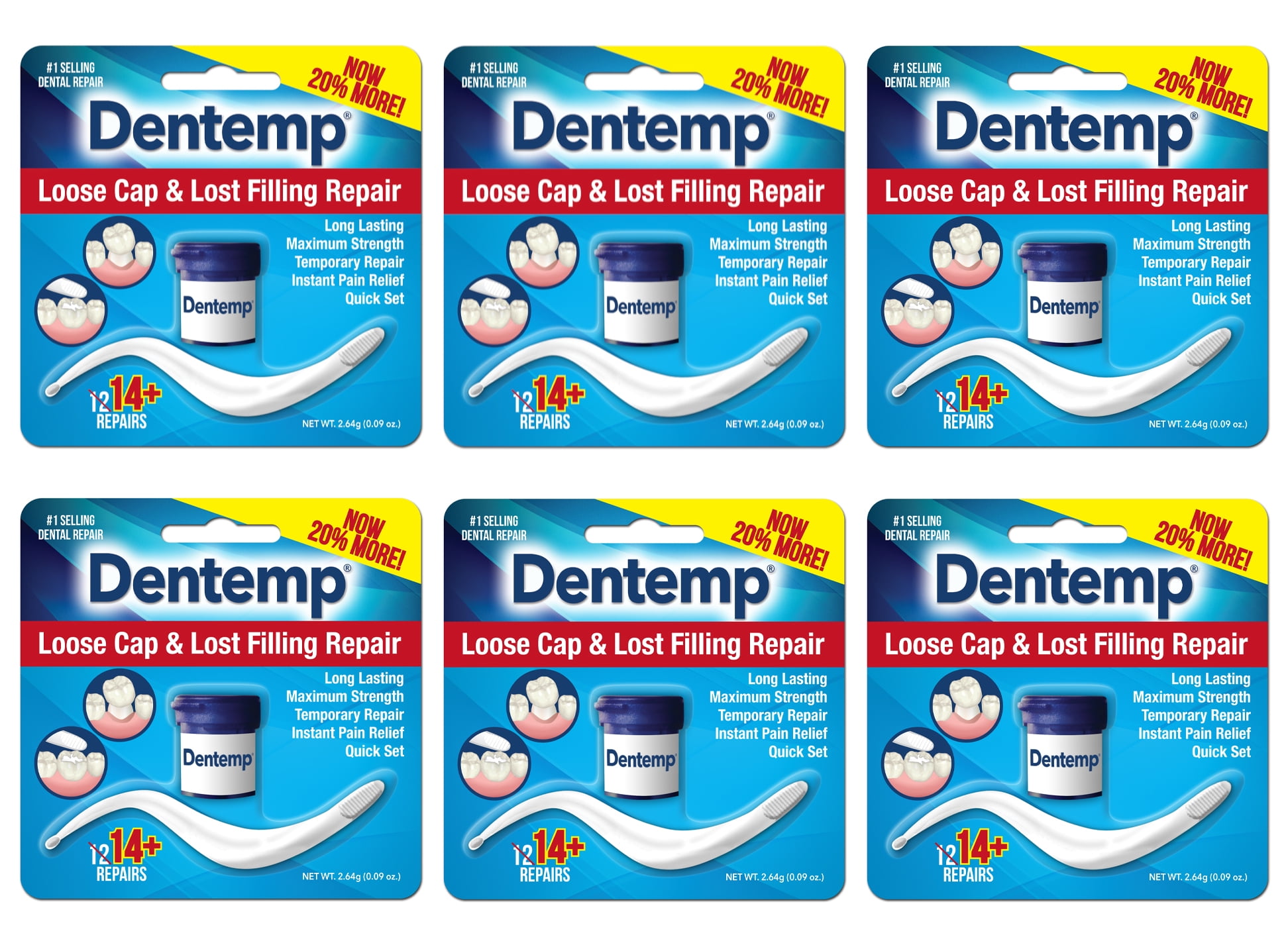 6 Pack Dentemp O.S. One Step Caps and Fillings Repair 14+ Repairs 2.64 grams Each
