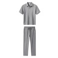 thumbnail image 7 of Awwp Men's Linen 2 Piece Outfits Short Sleeve Shirts & Long Pants Set Casual Loose Summer Matching Vacation Suit Dark Gray Size: 2Xl, 7 of 7