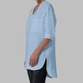 thumbnail image 3 of Lenpel Half Sleeve Womens Tops Cotton Linen V Neck Tunic Blouses with Pockets Fashion Side Split High Low Hem Shirts, 3 of 7