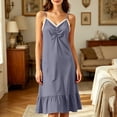 thumbnail image 4 of Women's Lace Chemise Nightgown Soft Knit Comfortable Ruffle Hem Sleepshirt Summer Daily Loungewear Home Dress Gray Lightweight Cotton Dress XL, 4 of 9