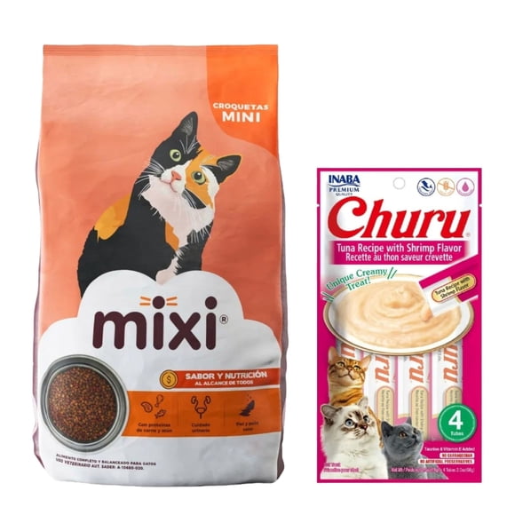 Mixi 9 Kg + Churu Atún con Camaron Sobre con 4 Tubos de 14 g