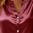 thumbnail image 5 of HongQid Silk Button Down Shirts for Women Satin Short Sleeve V Neck Casual Work Office Blouse Tunic Tops, 5 of 5