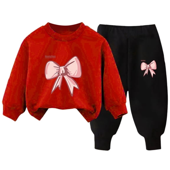 Gubotare Clothes for Girls Sweat Pants Set Girls 2 Piece Outfits Graphic Long Sleeve Tops And Leggings Set Size 8-9 (Red,8-9 Years)