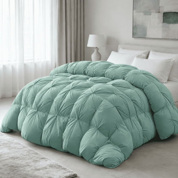 KAKABELL Premium Goose Feather & Down Comforter Queen Size,Pinch Pleat Duvet Insert with 3D-Baffle Box Design ,100% Cotton Cover,Equipped with 8 Corner Tabs 90" x 90"