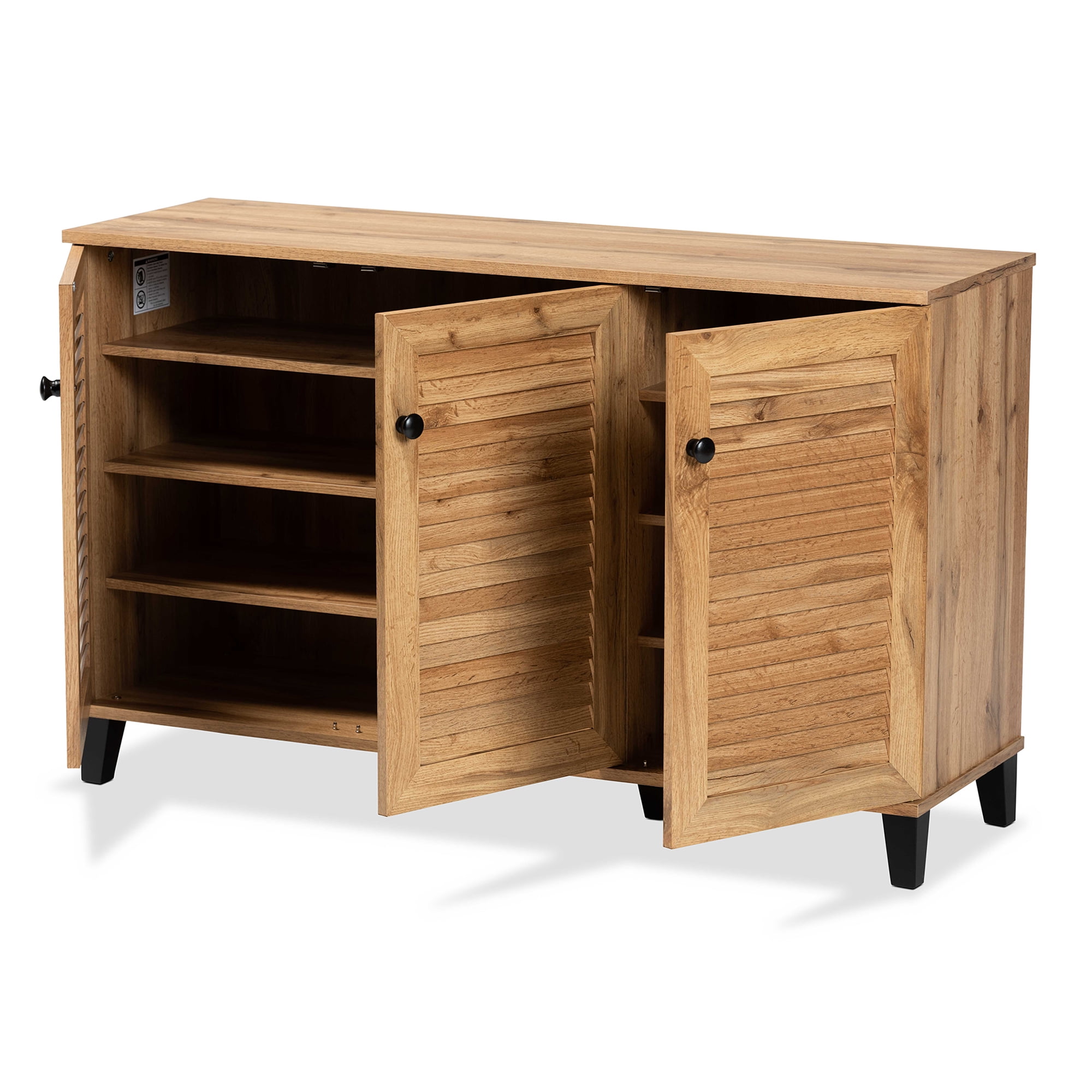 Baxton Studio Coolidge Modern and Contemporary Oak Brown Finished Wood 3-Door Shoe Storage Cabinet