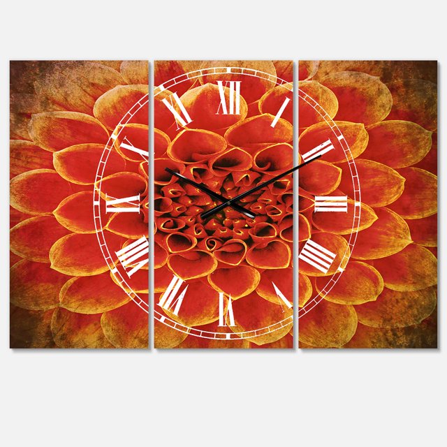 Designart 'Abstract Orange Fleur Design Traditionnel Multipanneau Horloge Murale