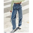 thumbnail image 3 of Pantalones vaqueros rasgados de talle alto y pierna ancha Y2K holgados for novio, pantalones versátiles de mezclilla envejecida, 3 of 7