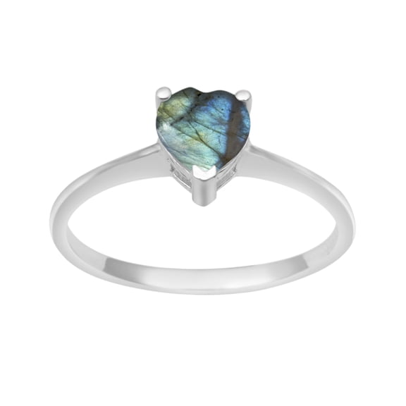 925 Sterling Silver 5 MM Heart Shape Labradorite Solitaire Women Valentines Day Gifts Ring