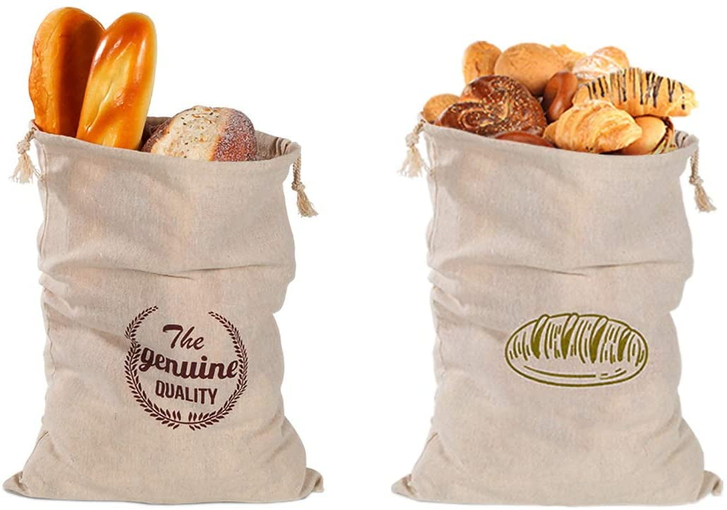 Natural Linen Bread Bags 2Pack 11 x 15 inch 100 Flax Linen for