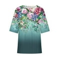 thumbnail image 5 of BangWanChi 3/4 Length Sleeve Womens Tops Plus Size Women's Ladies Fashion Casual Cropped 3/4 Sleeve Printing Cotton Loose Shirt Blouse Top, 5 of 5